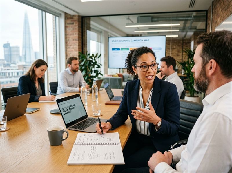Web Boosting Agency Consultant Explaining Strategy in Meeting