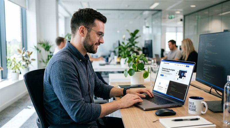 Professional Web Developer Working on Custom Business Website Interface